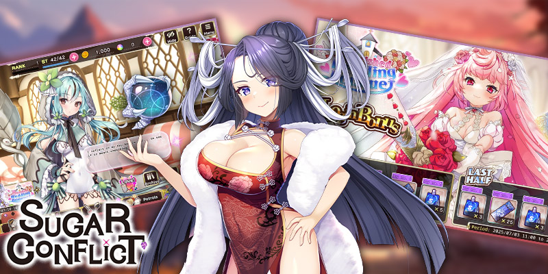 Image montrant certains des personnages et l'une des deux oppai waifu de Sugar Conflict