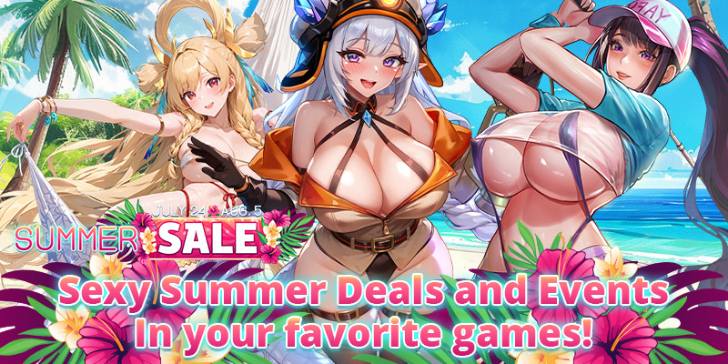 Imagen de personajes de juegos que tendrán descuento o que realizarán eventos durante la Venta de Verano de Nutaku