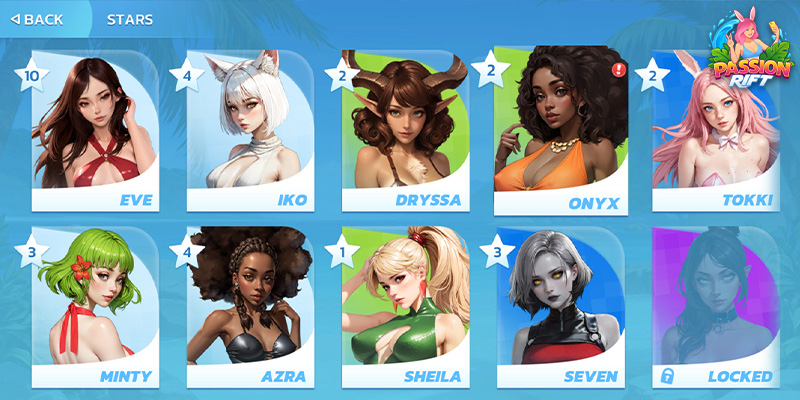 Imagen que muestra parte del elenco del juego Passion Rift