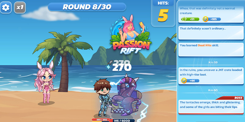 Imagen que muestra la jugabilidad de batalla del juego Passion Rift