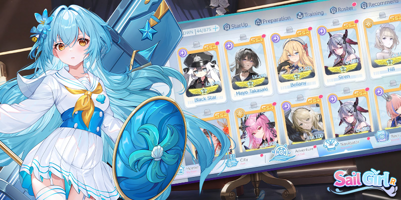 Image showing a beautiful girl with blue hair and additional characters from the game Sail Girl